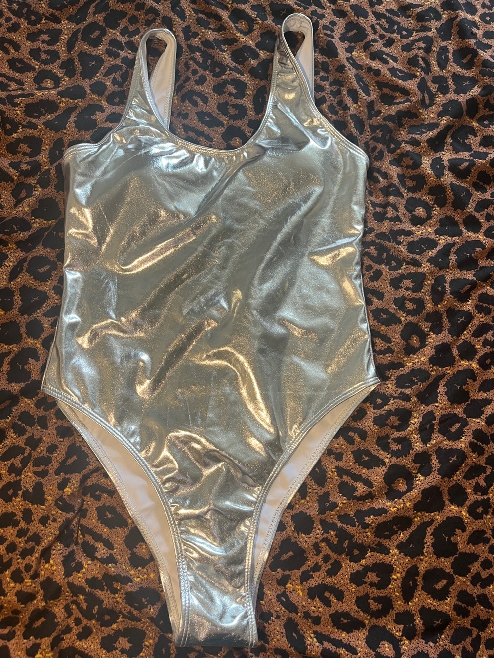 Metallic Silver One-Piece Swimsuit